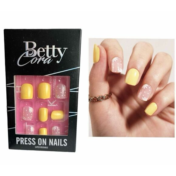 Brand New Womens Betty Cora Floral & Solid Press On Nails - Picture 1 of 1